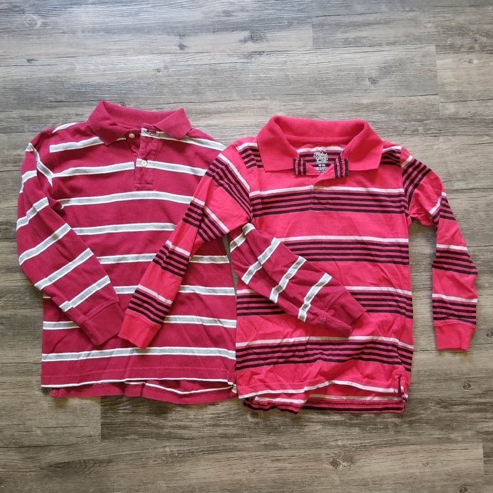 Boy's Size 8 Red Collared Striped Long Sleeves Shirt Bundle